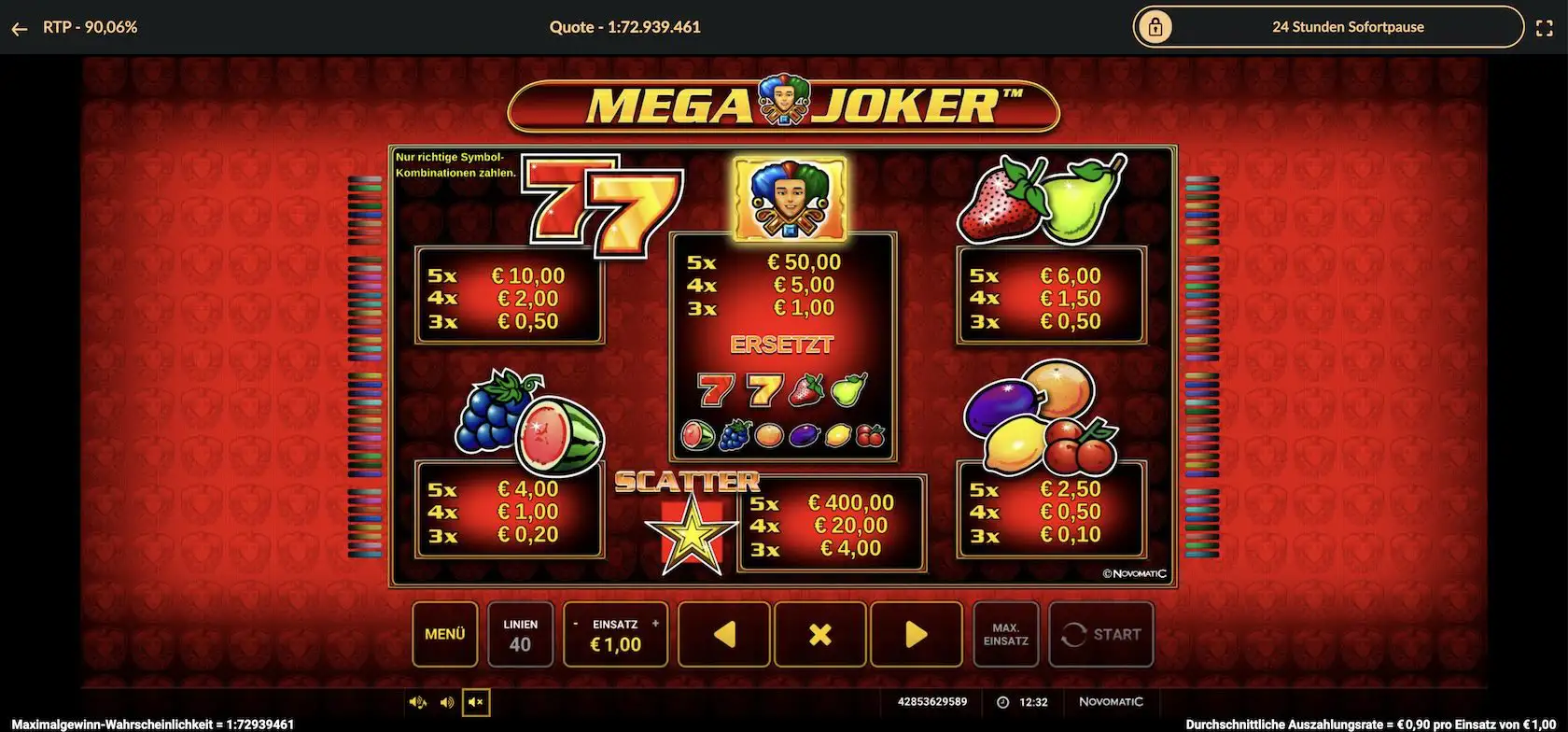 Mega Joker slot en ligne avec symboles traditionnels de casino